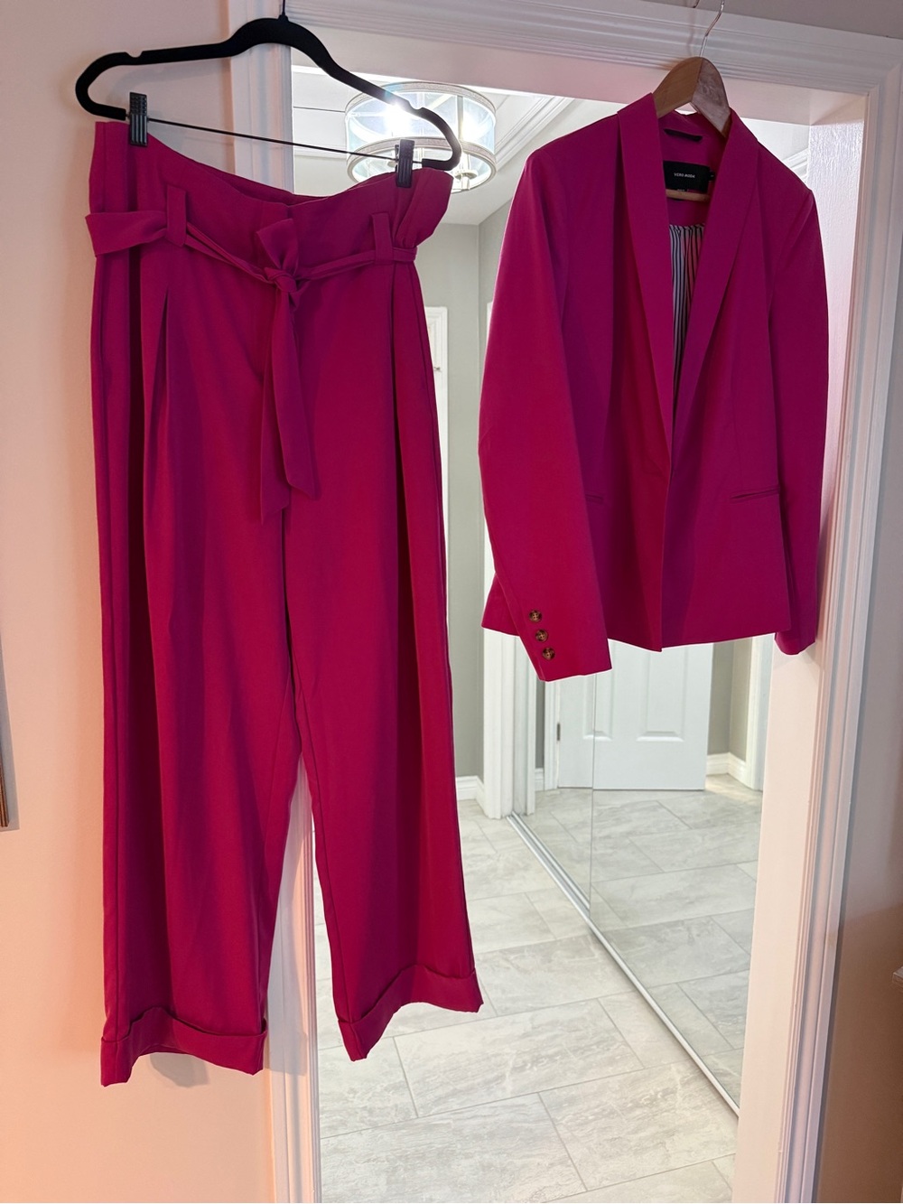 Vero Moda Hot Pink Paperbag Waist Wide-Leg Pants & Matching Blazer